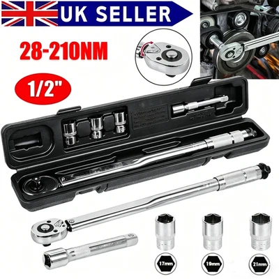 1/2 Inch Ratcheting Torque Wrench 28-210Nm With 17 19 21mm Drive Socket - Image 1 of 4