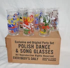 Vintage MCM Anchor Hocking Glass Polish Folk Dance & Song Set 6 Tumblers w/Box