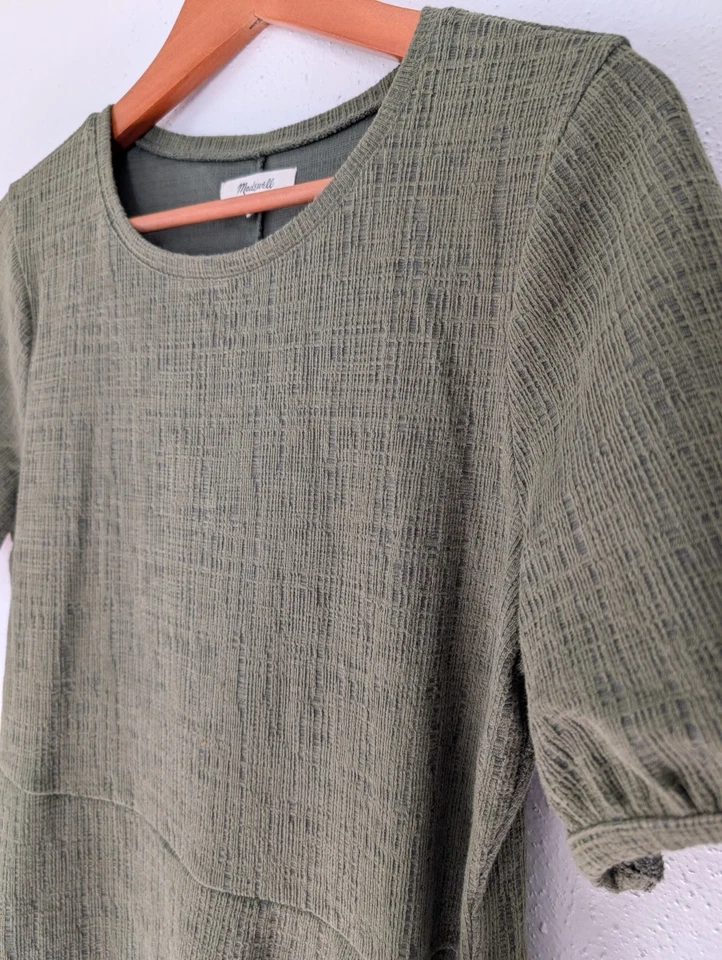 Madewell Womens Dress Crosshatch Puff-Sleeve Faux-Wrap Mini Size M Happy Hour - Image 3 of 4