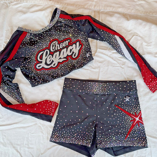 Rebel Athletic Cheer Uniform Adult Small Long Sleeve Rhinestones Shorts AS