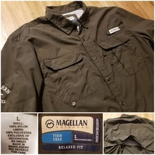 MAGELLAN Mens L Shirt Outdoor Fish Gear Moisture-Wicking SS Relaxed Vented Olive