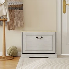 Shoe Cabinet Bench with Flip-Top Drawer and Adjustable Shelves