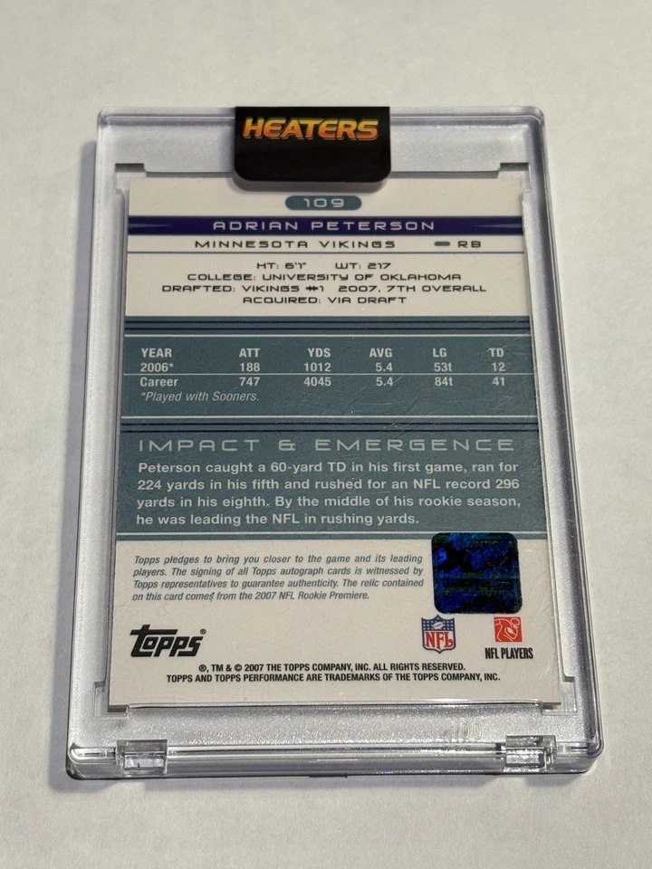 2007 Topps Performance Adrian Peterson Rookie Patch Auto RC 🔥 - Image 2 of 2