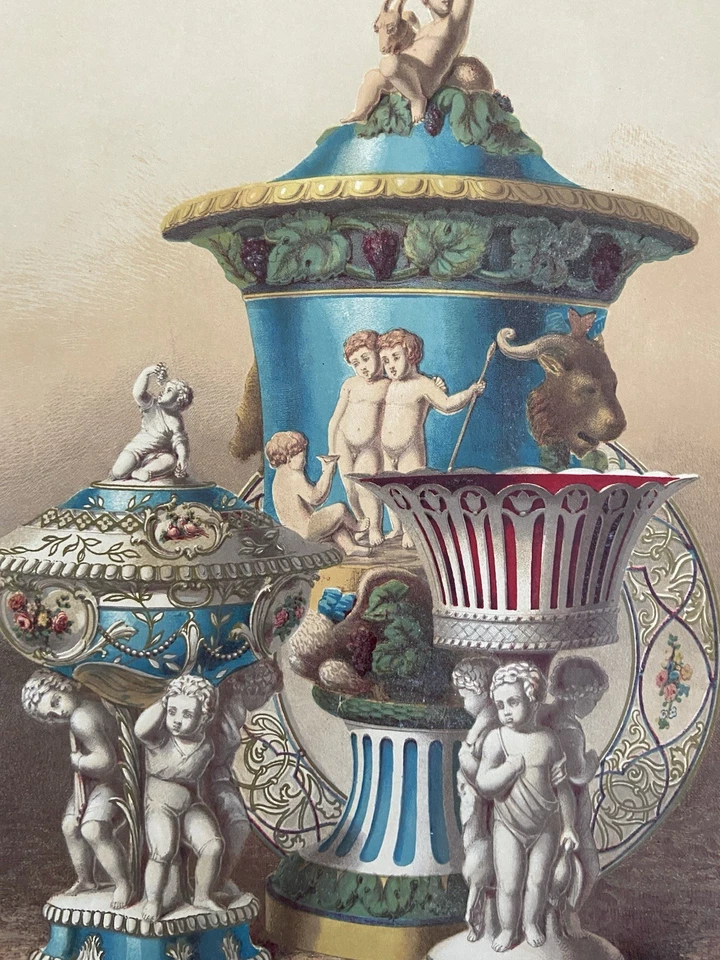 Antique Victorian Print – Group of Vases by Minton of Stoke Upon Trent (1851)  - Image 2 of 4