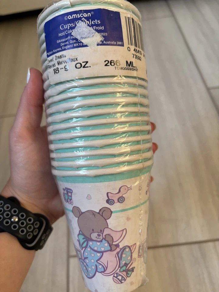18 tazas de papel temáticas vintage Amscan "Sweet Dreams" baby shower sin abrir Foto 3 de 4