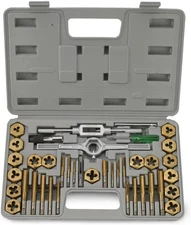 NEIKO 00911A SAE Tap and Die Set, Titanium-Coated Alloy Steel Taps 40 Piece 