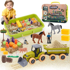 Play Sand Farm Toys, Farm Sensory Bins with 2.2Lb Magic Sand, Animal, Take Apart