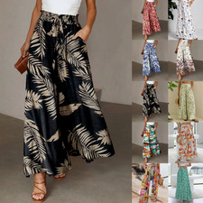 Damen Hosenrock Blumen Weites Bein Palazzohose Sommerhose Lange Hose Haremshose