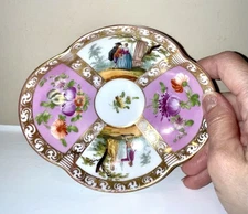 Dresden Antique Quatrefoil Hand Painted Botanical Cabinet Saucer