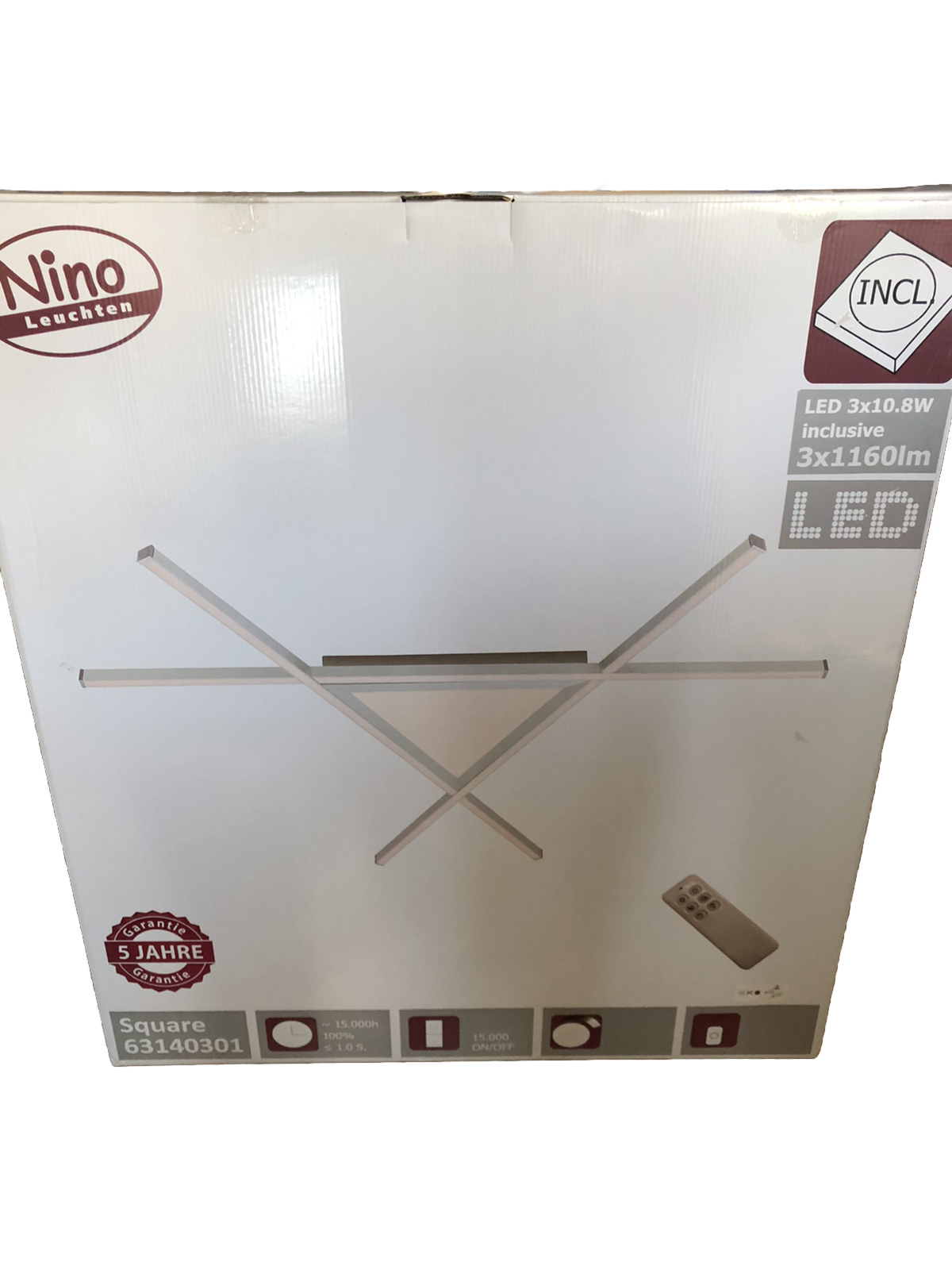 Nino Deckenleuchte Square Weiß Silber 32.4W 3x 1160lm LED dimmbar  