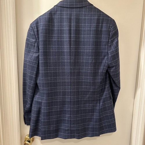 Theory Plaid Wool Blazer Navy Gray Check Size 42R Slim Fit Sport Coat Jacket - Picture 4 of 5