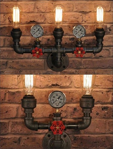 Industrial Water Pipe Style Vintage Wall Lamp Sconce Retro Wall Light 2/3 Lights - Picture 5 of 14