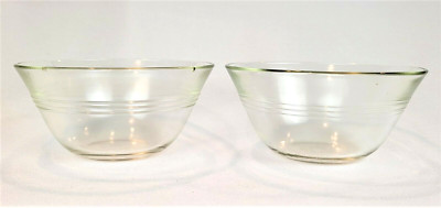 Vintage Pyrex  Smooth Rim 3 Rings Custard Pudding Cups #445 Set Of 2 Clear