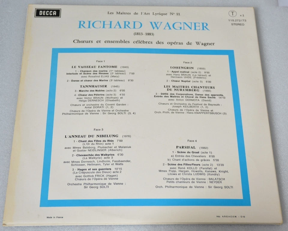 Richard Wagner Choeur et ensembles celebres des Operas  - 2 x 33 T classique 12" - Photo 4/4