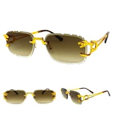 Classy Elegant Modern Sophisticated Hip Hop Rapper SUNGLASSES Rimless Gold Frame
