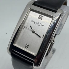 Kenneth Cole Quartz Watch KC1048 Men Silver Steel Rectangle Roman New Battery