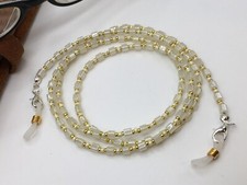 Homemade Eyeglasses  Mask Lanyard Gold/Pearl 2mm  4mm Beads unisex 