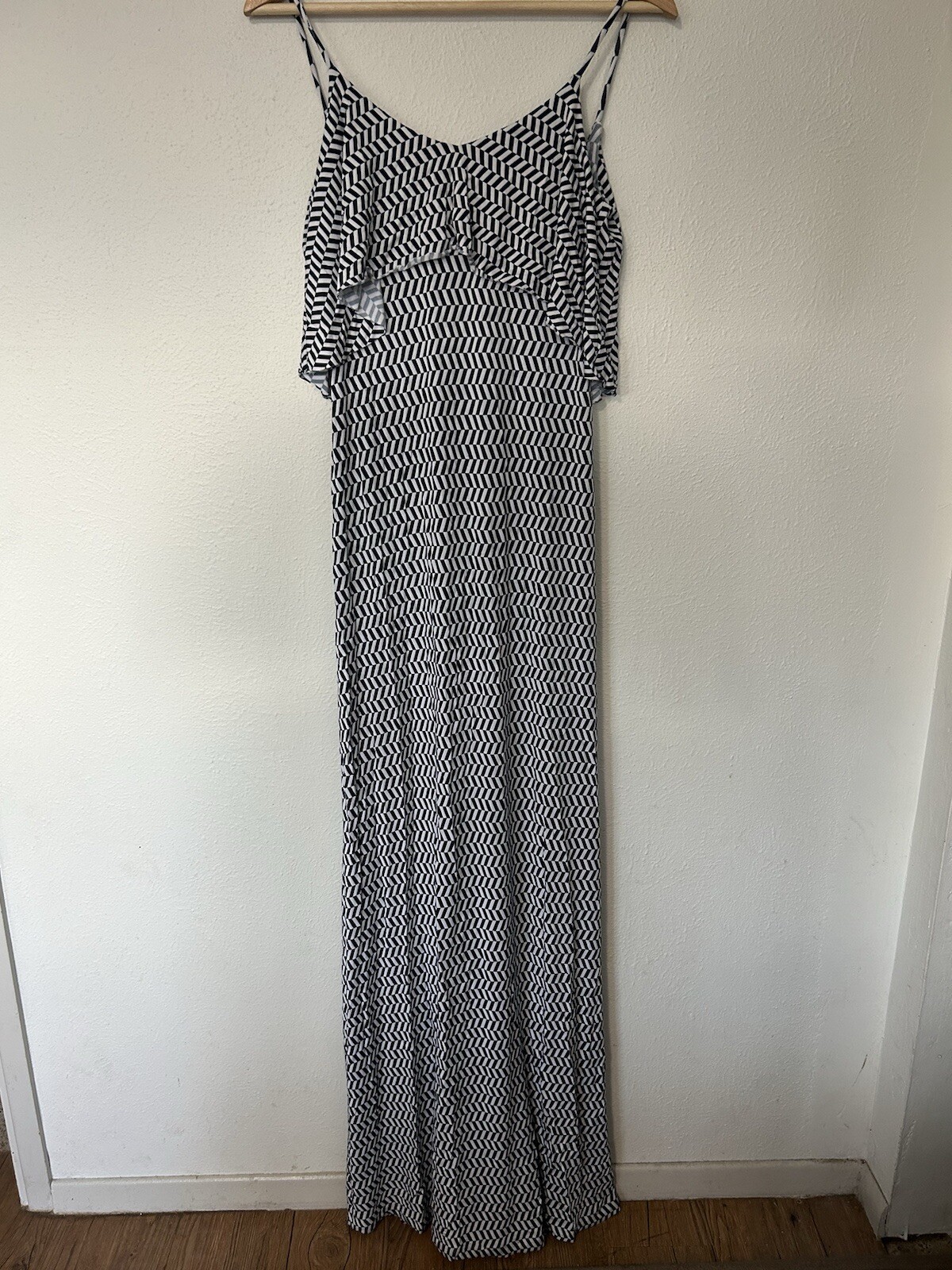 Tart Maxi Dress Stretch Ruffle Checkered Print Modal Sleeveless Size S Open Back-image