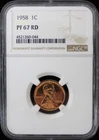 1958 1C LINCOLN WHEAT CENT - NGC PF 67 RD