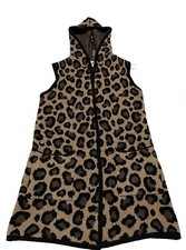 Christian Siriano Size M Vest Hooded Leopard Open Merino Wool Nylon Spring Top