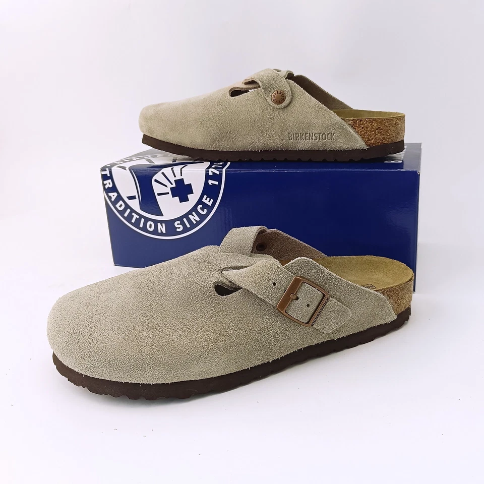 Birkenstock Boston Hombres Taupe Gamuza Cuero Suave Plantilla Regular|Zapato Ancho US9-12 Foto 3 de 4