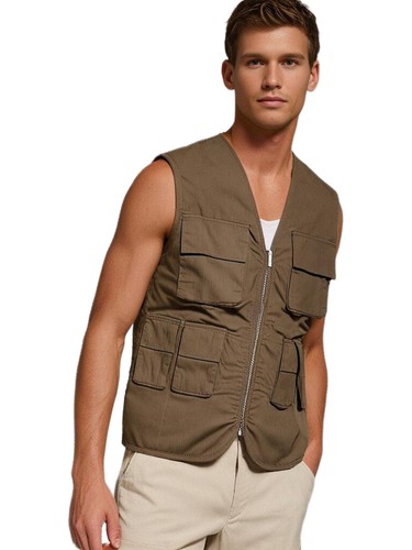 Mens Jacket Pocket Combat Utility Vest Beige Medium RRP £45 Boohoo Man Gilet - Picture 2 of 8