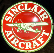 Vintage Art SINCLAIR AIRCRAFT PLANE PORCELAIN  ENAMEL SIGN Chevrolet Ford 30"