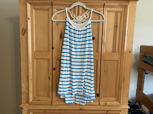 Epic Threads Girls Teal Blue/ White Striped Crochet Back Sleeveless Dress Sz XL - Picture 2 of 12