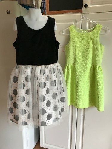 2-NWOT Cat & Jack Dresses Size L (10/12) 1-Black w/Polka Dots 1-Bright Green