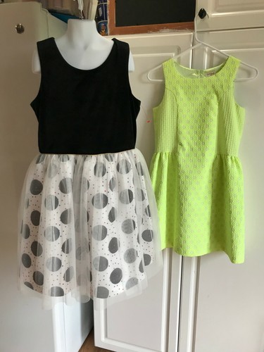 2-NWOT Cat & Jack Dresses Size L (10/12) 1-Black w/Polka Dots 1-Bright Green - Foto 1 di 11