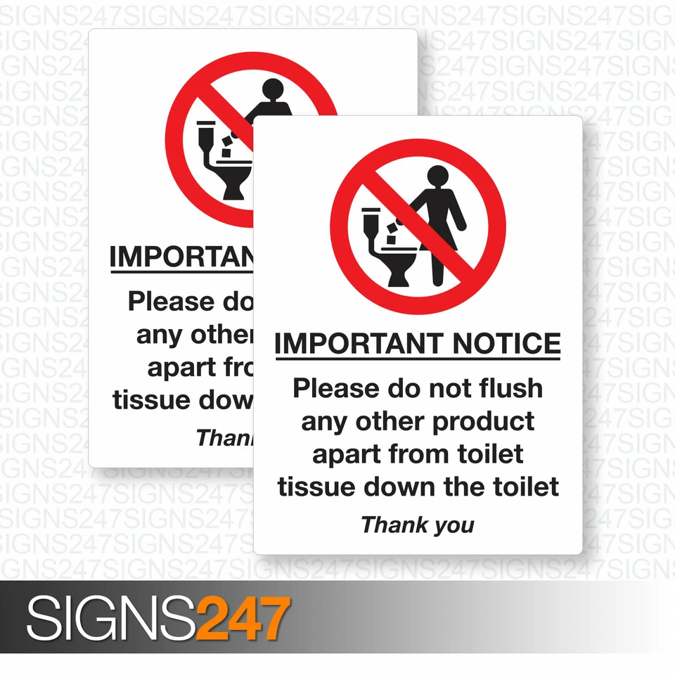 SIGNS247 2 x TOILET SIGN Sticker Do Not Flush Any Other Product - Self Adhesive Vinyl