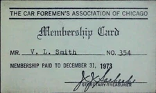 Car Foremen Association Chicago Membership Card Railroad Train 1973 Pass Badge