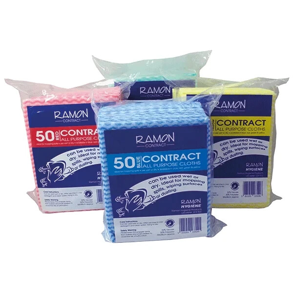 Ramon Contract All Purpose Cleaning Cloths Pack of 50 choice of 4 colours