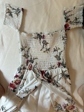 Dress Women's Size Medium Pink Roses Floral Off-shoulder HIGH LOW Maxi
