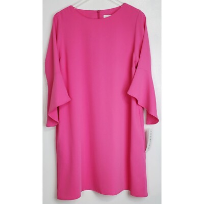 Caroline rose small Julia bell 3/4 sleeve crepe sheath dress pink oversized