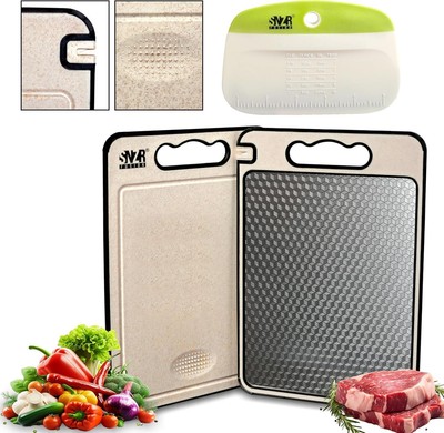 Stainless Steel Multi-Purpose Cutting Board, Double Sided Design with Scraper...