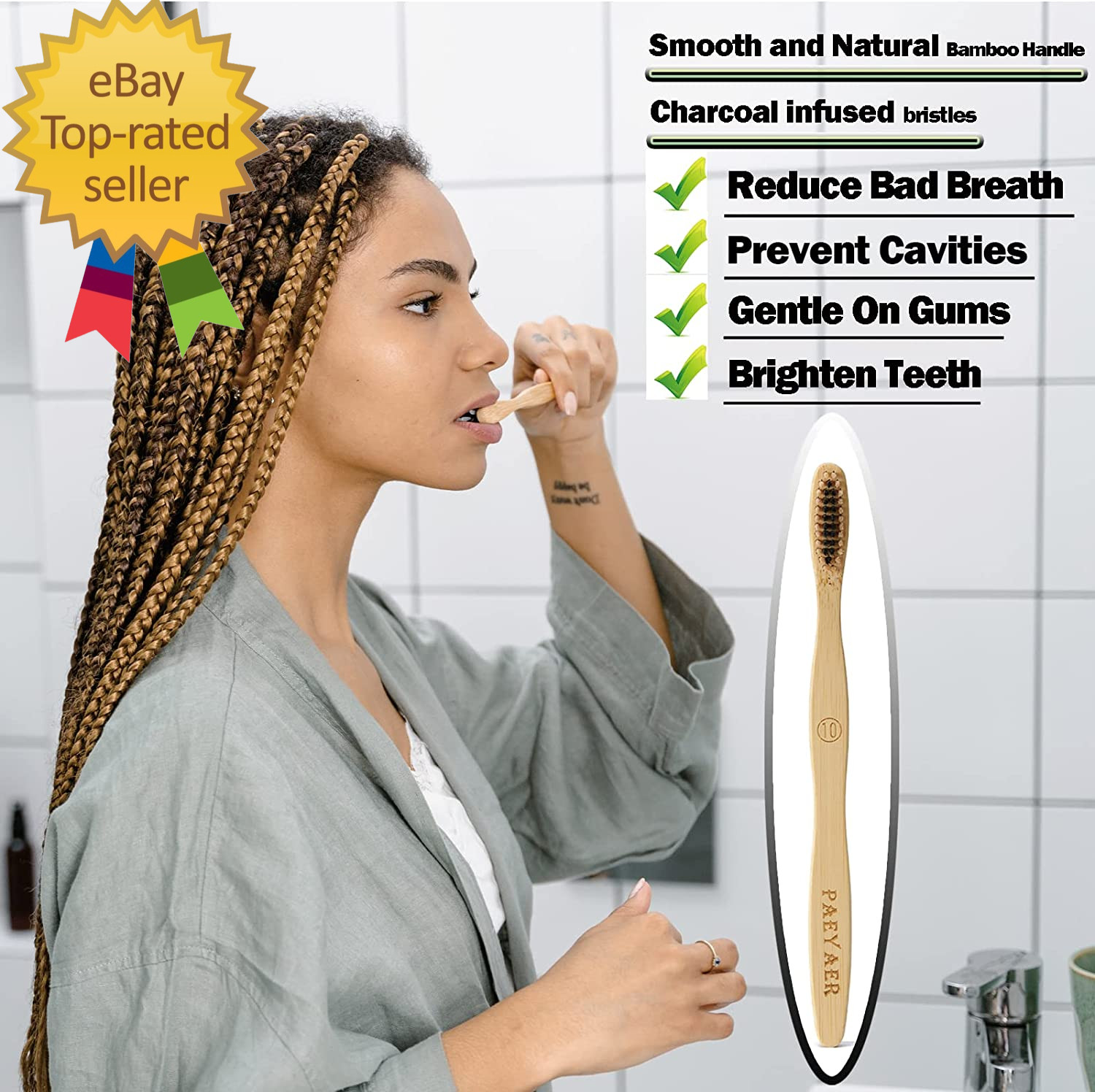 20 Count Bamboo Toothbrushes Soft + Medium Natural Wood Toothbrushes Wooden