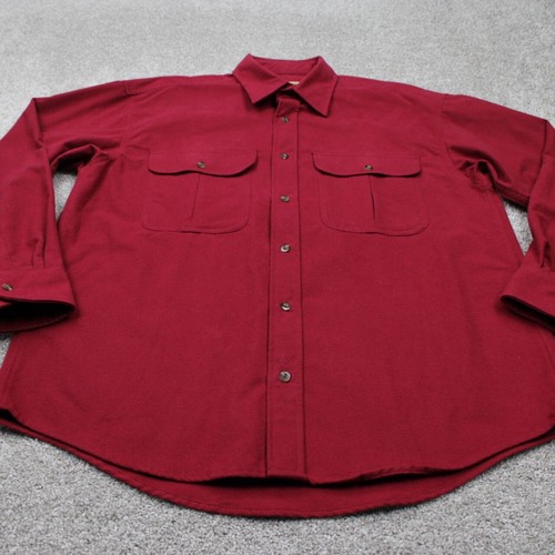 VTG Cabela's Deerskin Soft Chamois Shirt Men Large Red Cotton Shacket L/S Button - Picture 2 of 12