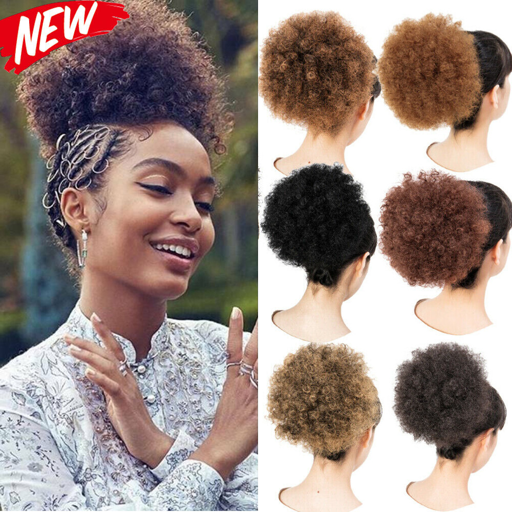 Fashion Afro Kinky Puff Hair Bun Fluffy Curly Drawstring Ponytail Hair  Extension