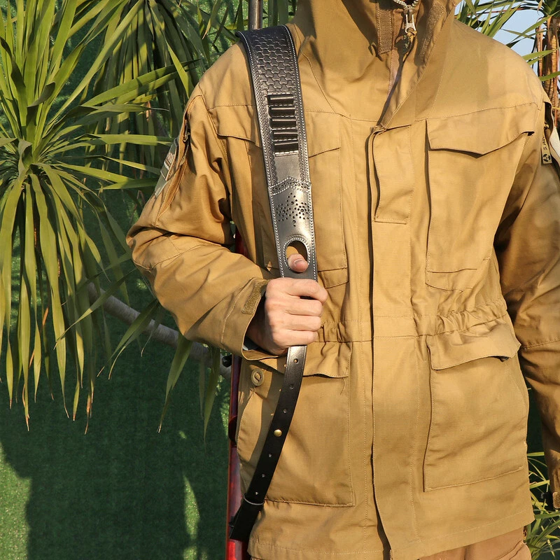 TOURBON Leather Rifle Sling Padded Bullets 30-06 Ammo Carry Strap+Swivels Screws - Image 3 of 4