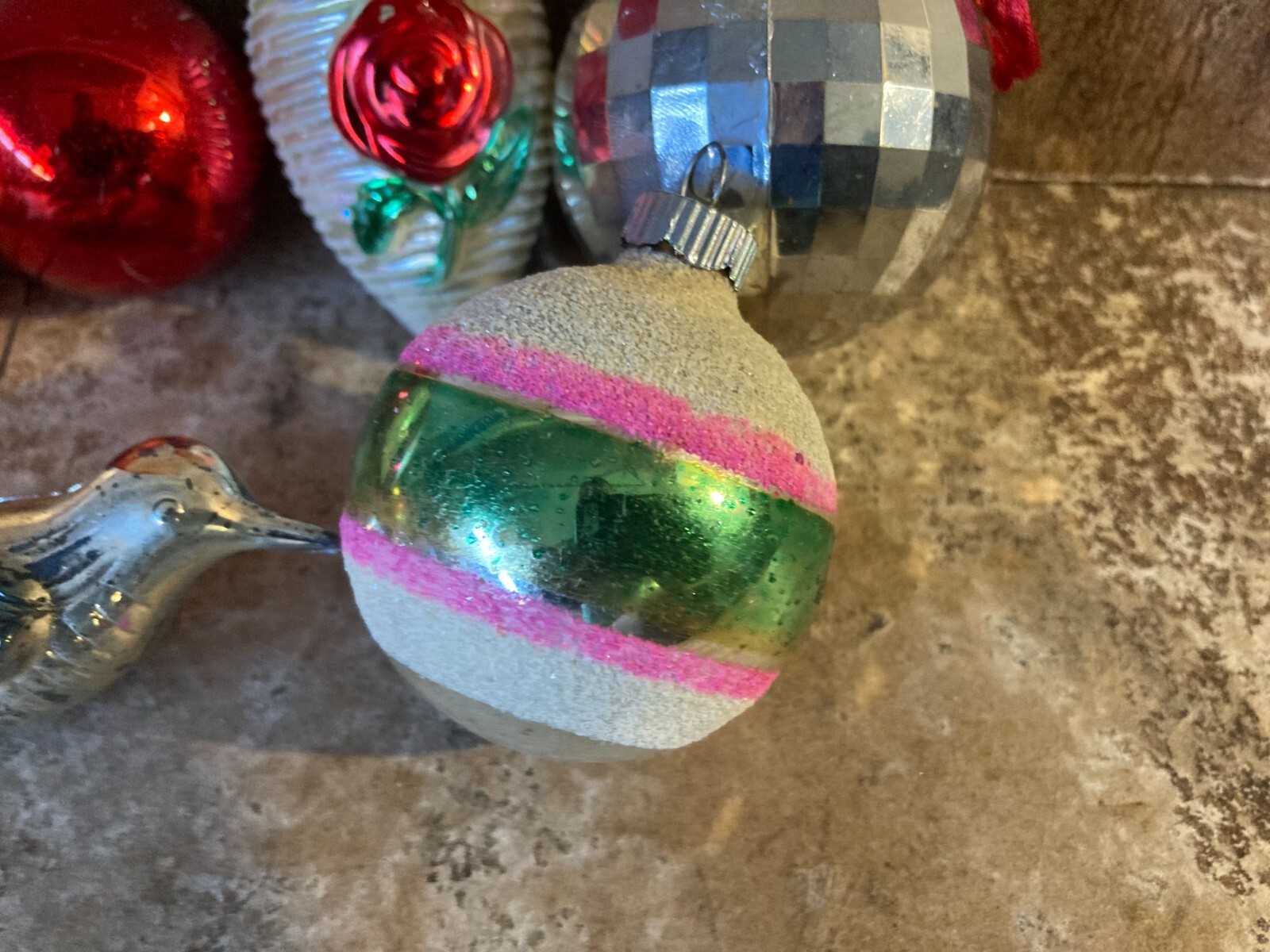 LOT OF 12 VTG INDENT BIRD MERCURY GLASS SHINY BRITE OLD Christmas