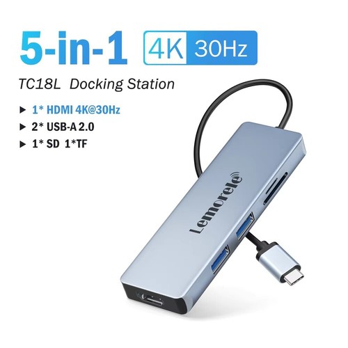 Lemorele TC18L USB Hub 5Port Docking Station USB C HUB USB-C to HDMI Adapter SD - 第 2/7 張圖片