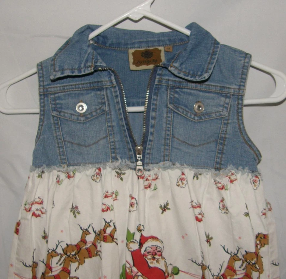 Girls Sz 6 / 6X Christmas Holiday Santa Claus Print Dress MY VINTAGE BABY - Image 2 of 4