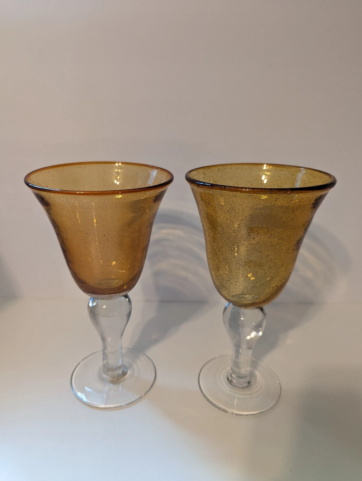 Artland IRIS Amber Bubble Glass Water Wine Goblet Glasses Set of 2