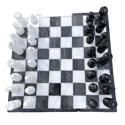 Vintage Marble Chess Set Quartz Board From Mexico IN BOX 32 Chess Pieces + Board