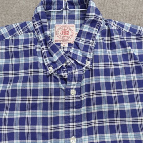 J. Press Mens Oxford Shirt Medium Blue Button Down Oxford OCBD Plaid - Picture 2 of 8