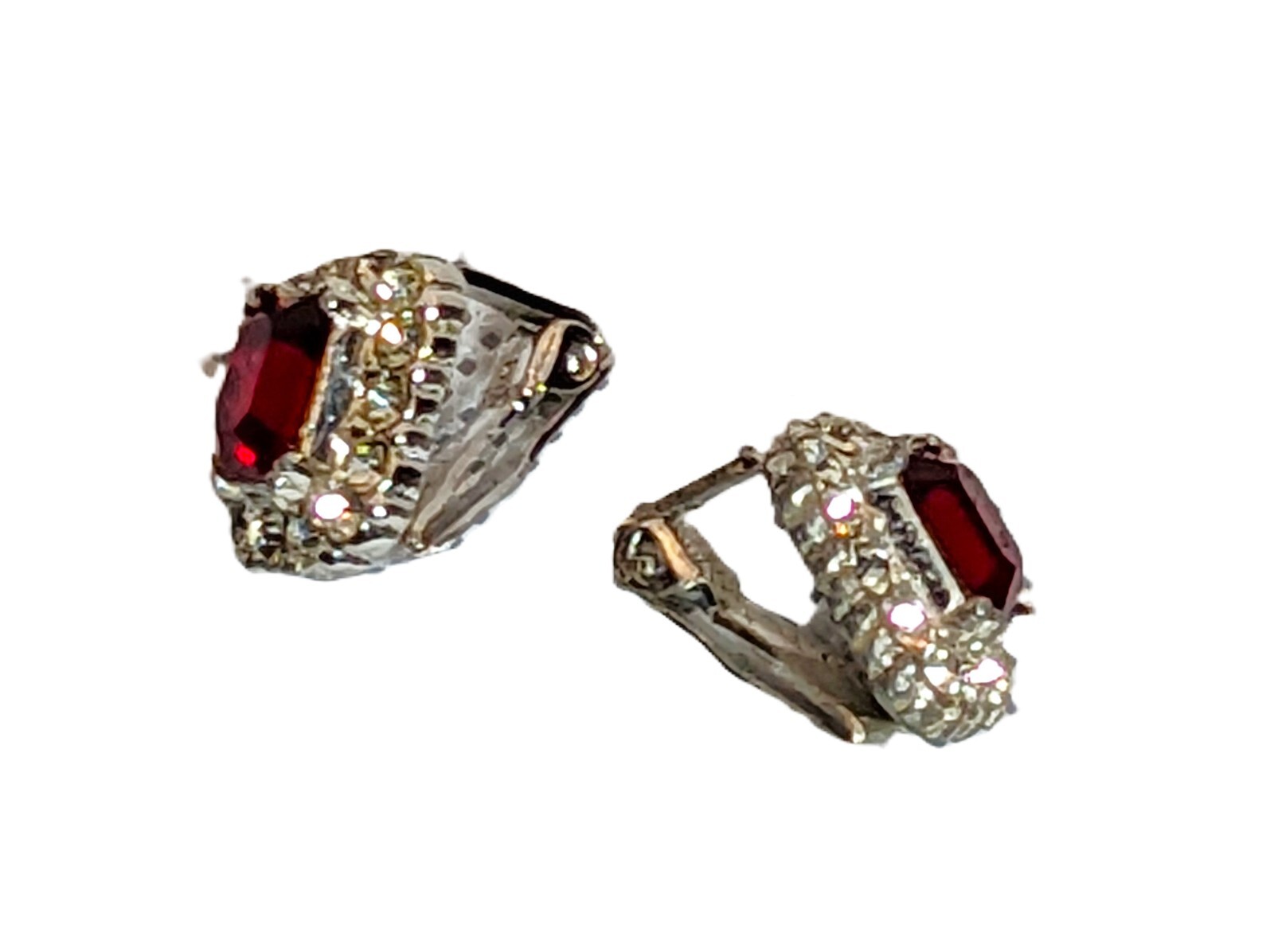 Vintage Bogoff Signed Prong Set Red & Clear Multi… - image 8