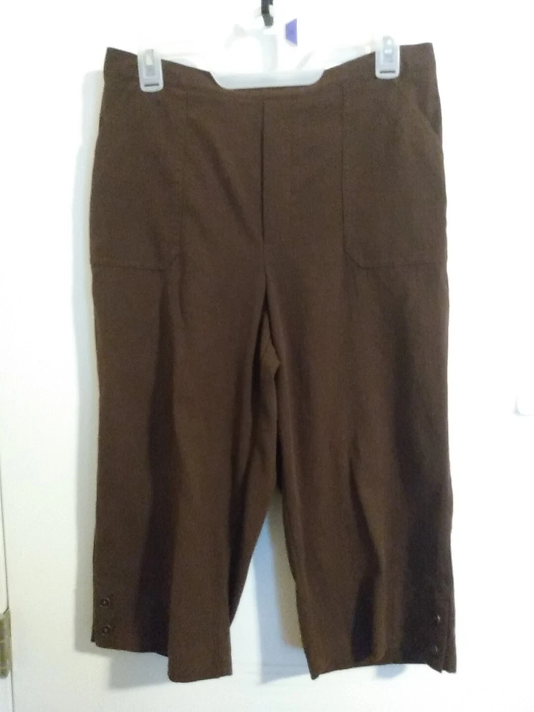 Alfred Dunner Capri Pants Women Size 14 Brown Pull On Cotton Blend Elastic Waist