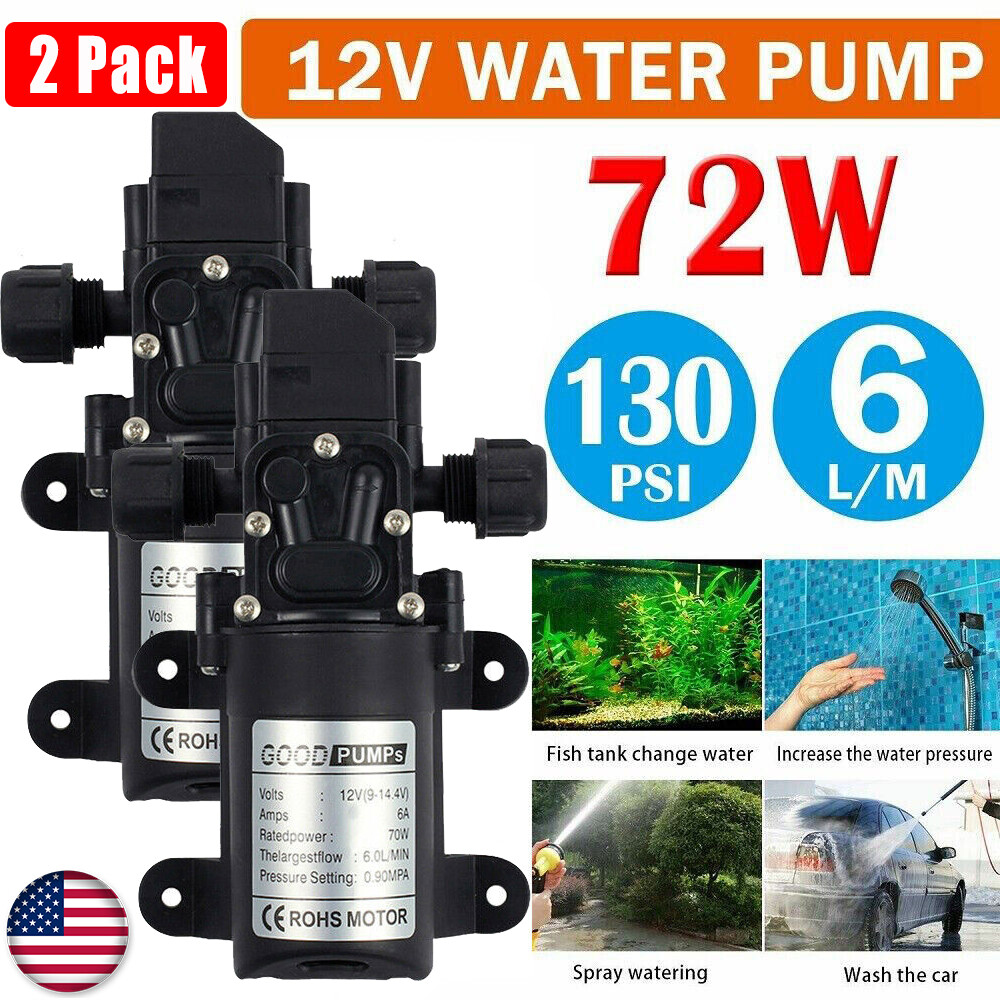 2PACK High Pressure 12V 130PSI 6L/Min Electric Diaphragm Water Pump Self Priming