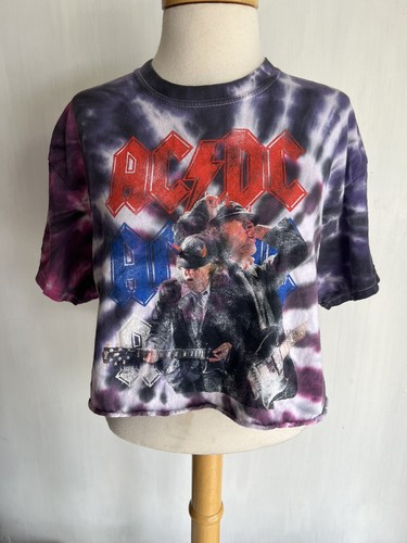 ACDC (2021) Official Women's AC/DC Retro Tie Dye Crop Top T-Shirt Size ...